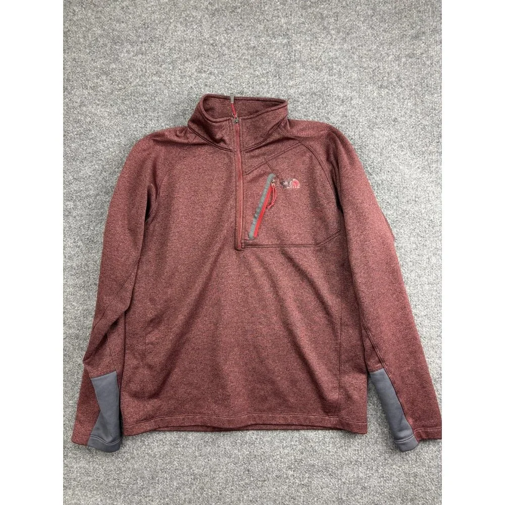 The‎ North Face Pullover Mens Large Red 1/4 Zip Long Sleeve Fleece Hiking Top